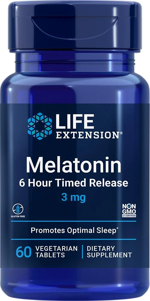 Life Extension Melatonin 6 Hour Timed Release, 60 vegetarian tablets - 3 mg (3 mg, 60 vegetarian tablets), Life Extension 1