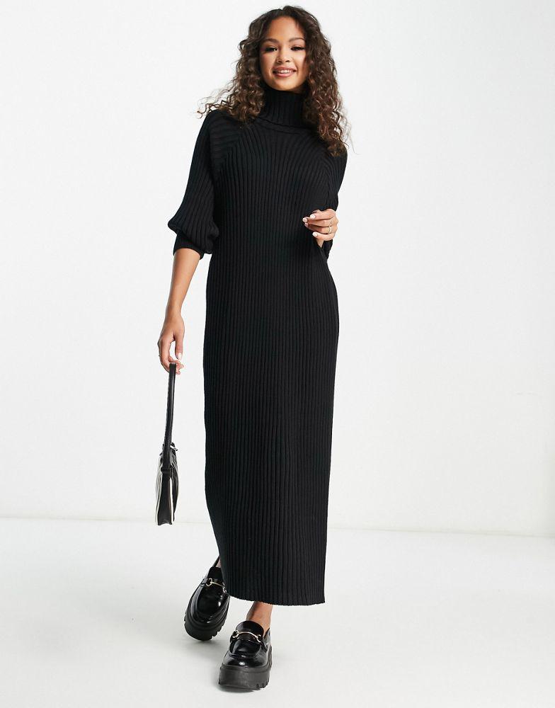 Y.A.S. YAS knitted roll neck midi dress in Black - BLACK