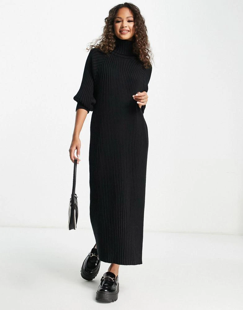 Y.A.S. YAS knitted roll neck midi dress in Black - BLACK 1