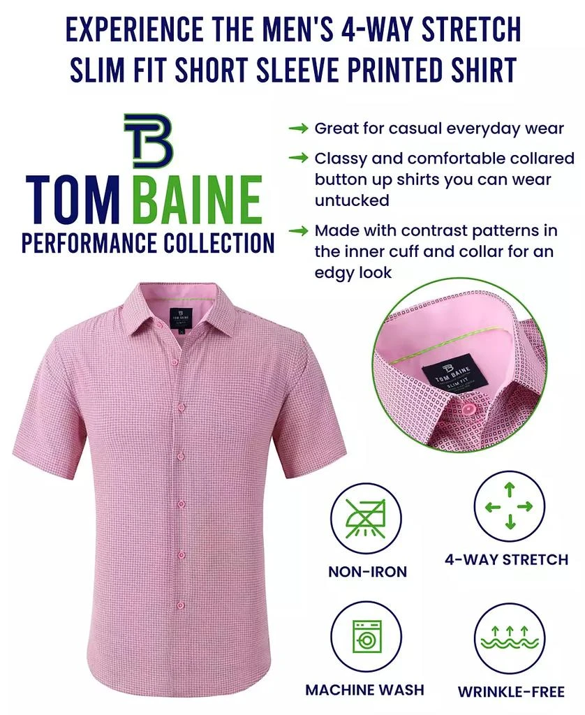 Tom Baine Men's Slim Fit Short Sleeve Performance Button Down Dress Shirt 4