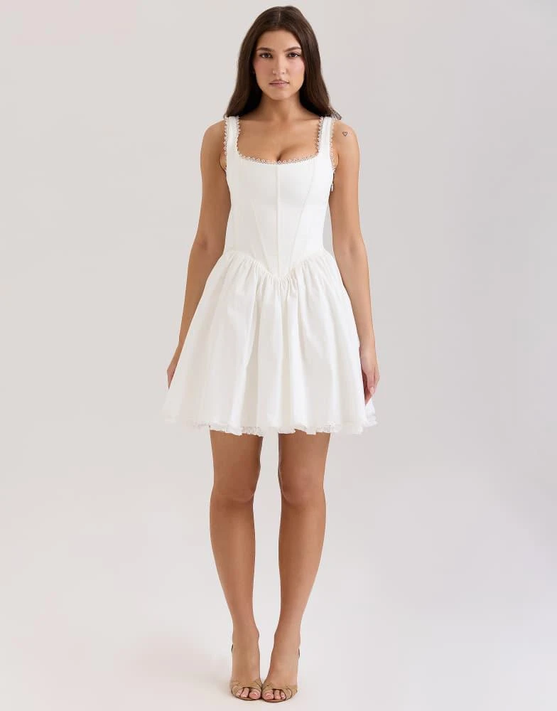 House OF CB Stretch-Cotton Mini Dress With Corset - White House OF CB Stretch-Cotton Mini Dress With Corset - White