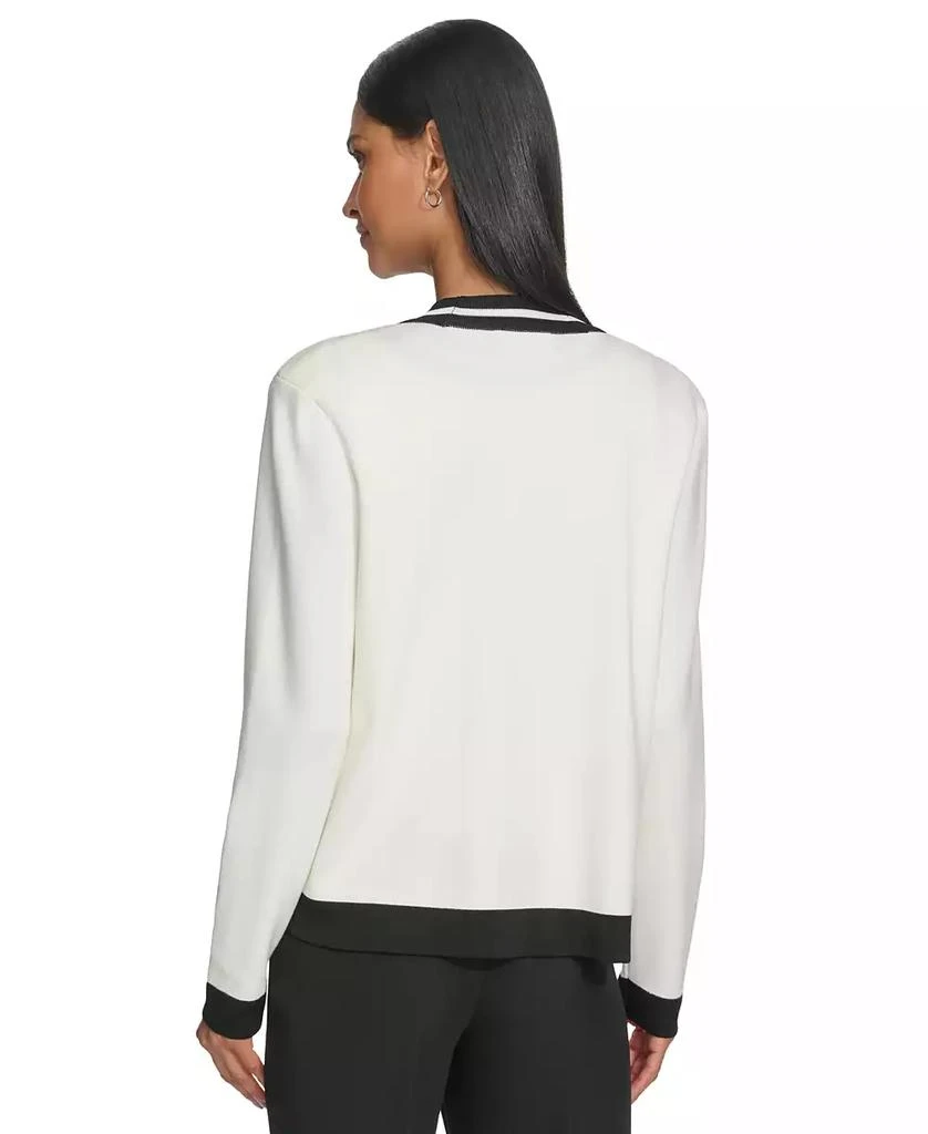 Karl Lagerfeld Paris Karl Lagerfeld Women's Open-Front Long-sleeve Knit Cardigan with Contrast Trim 2