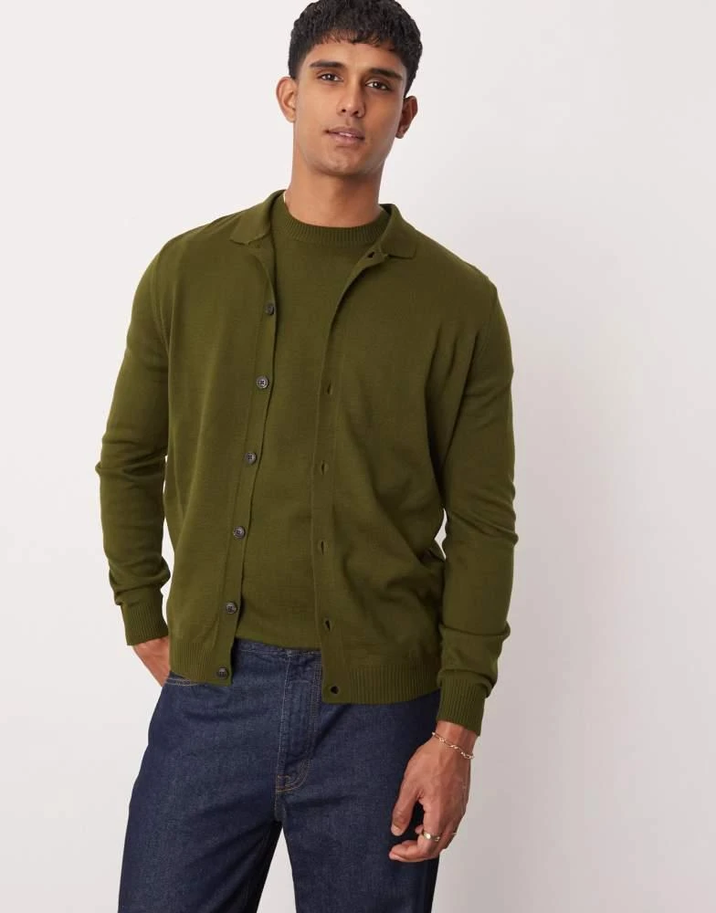ASOS ASOS DESIGN co-ord knitted button through polo in khaki 1