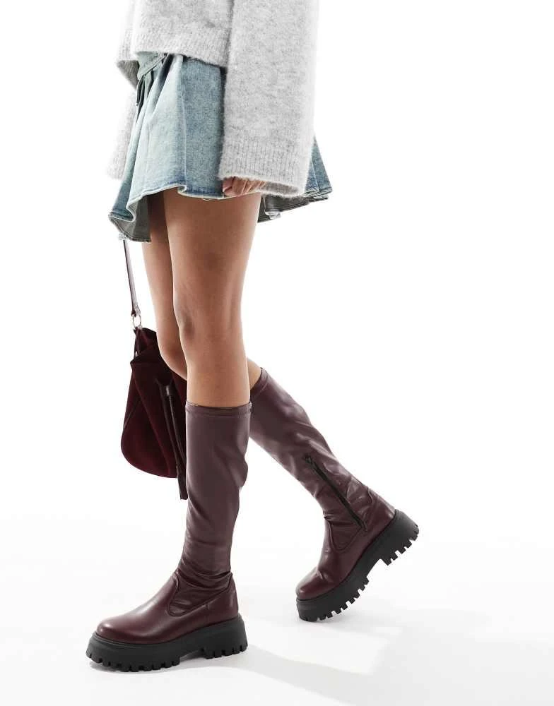 ASOS ASOS DESIGN Canyon sock chunky knee boot in burgundy 4
