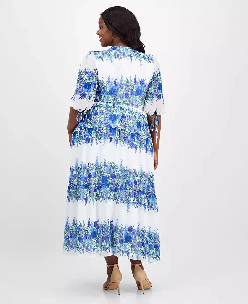 Taylor Plus Size Printed Tie-Sleeve Tiered Maxi Dress 5