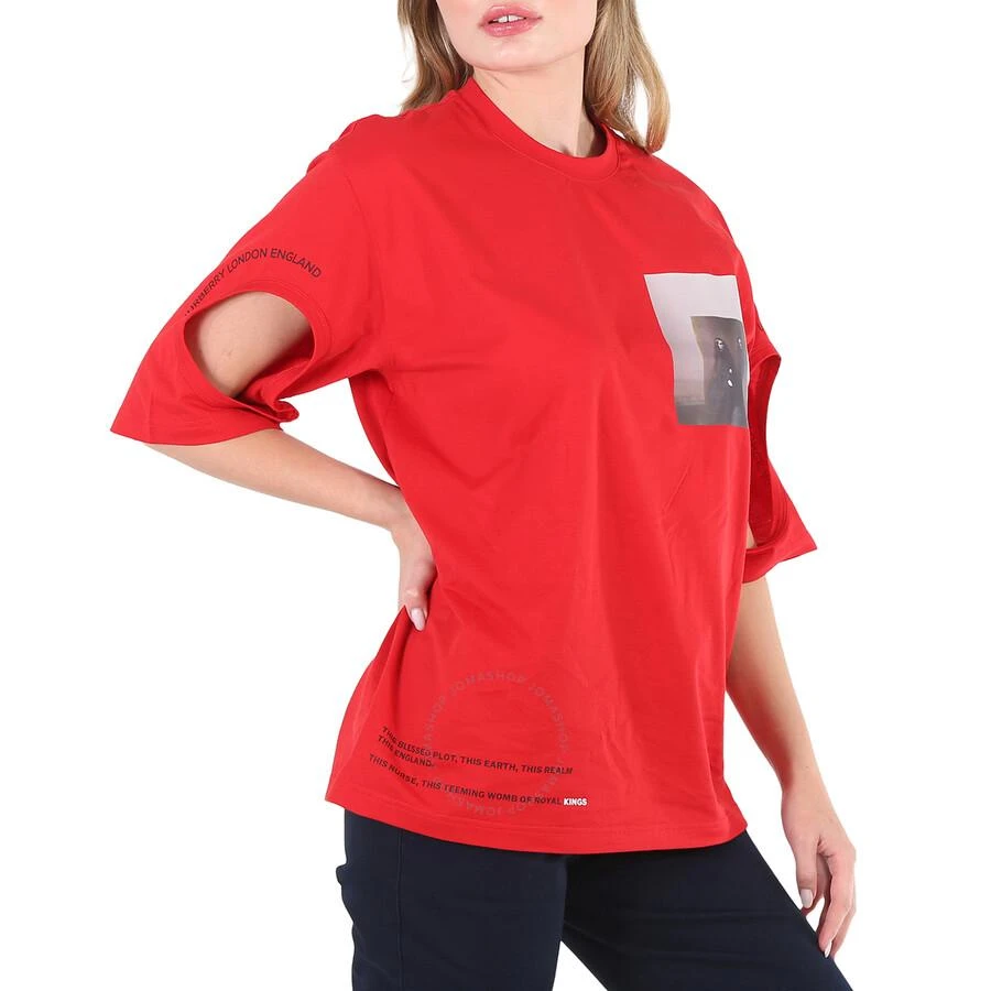 Burberry Carrick Ladies Bright Red Cut-out Detail Montage Print Oversized T-shirt 3
