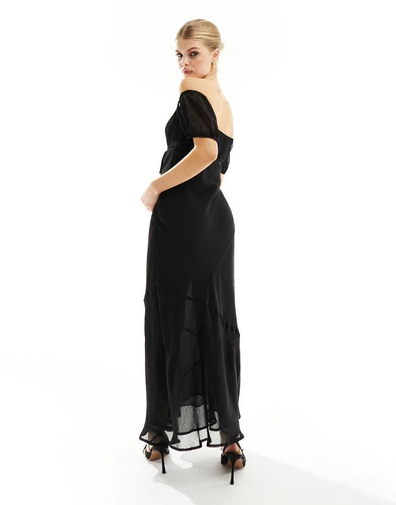 ASOS ASOS DESIGN textured chiffon bardot milkmaid bust midi dress with seam detail in black 3