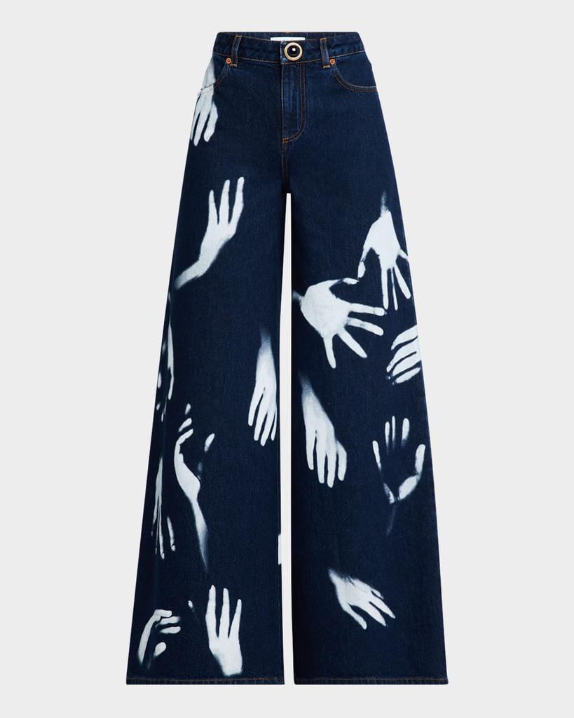 AREA High-Rise Handprint Wide-Leg Jeans