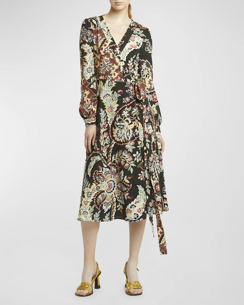 ETRO Blossom-Print Long-Sleeve Midi Wrap Dress 2