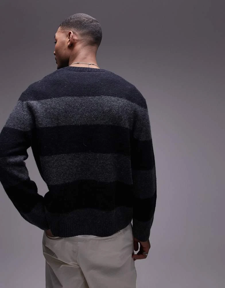 ARKET ARKET wool blend sweater in black and charcoal stripes 4