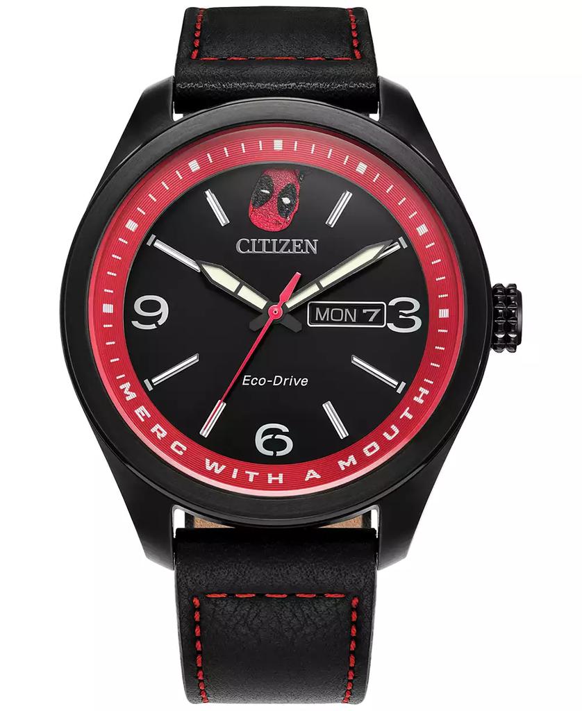 Citizen Eco-Drive Men's Marvel Deadpool Returns Black Leather Strap Watch 43mm