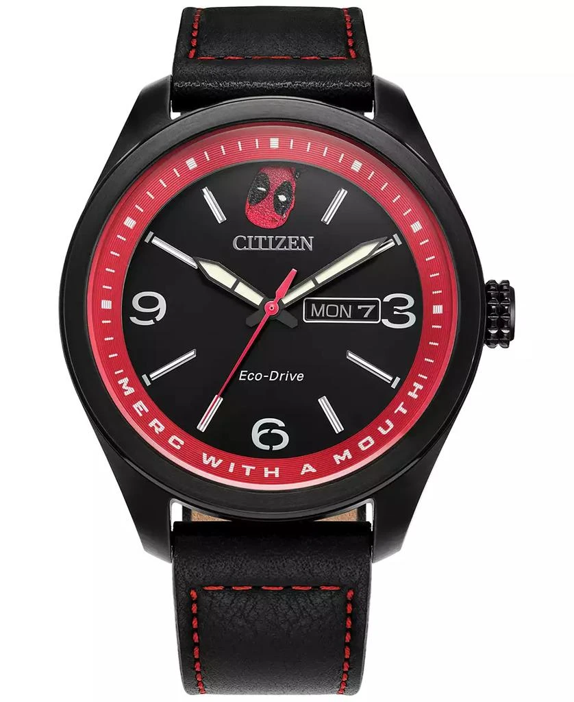 Citizen Eco-Drive Men's Marvel Deadpool Returns Black Leather Strap Watch 43mm 1