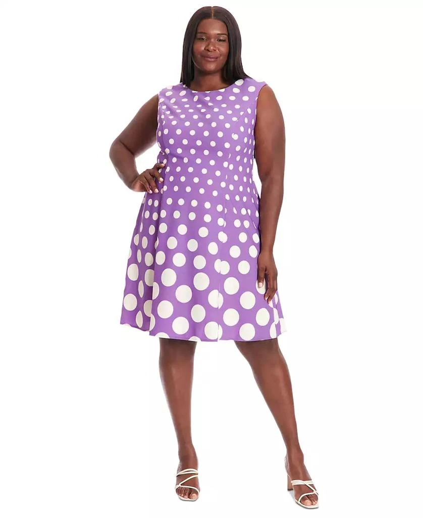 London Times Plus Size Polka-Dot Fit & Flare Dress 1