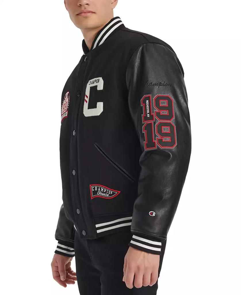 CHAMPION Men's Logo-Patch Mixed-Media Varsity Jacket