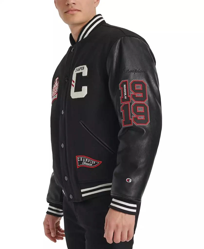 Champion Men's Logo-Patch Mixed-Media Varsity Jacket 5