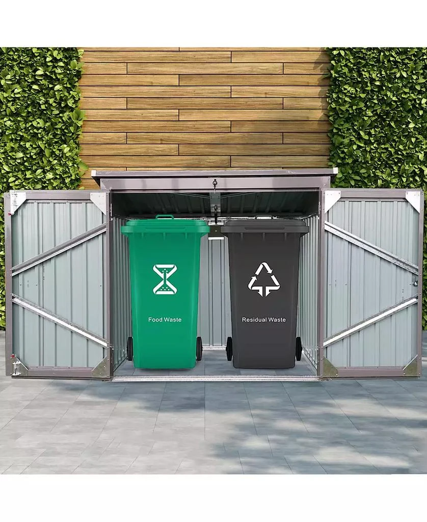 LUCKY ONE Mondawe 62"x40"x52"Stainless Galvanized Steel Bin Shed Stores 2 Trash Cans for Garbage Storage 6