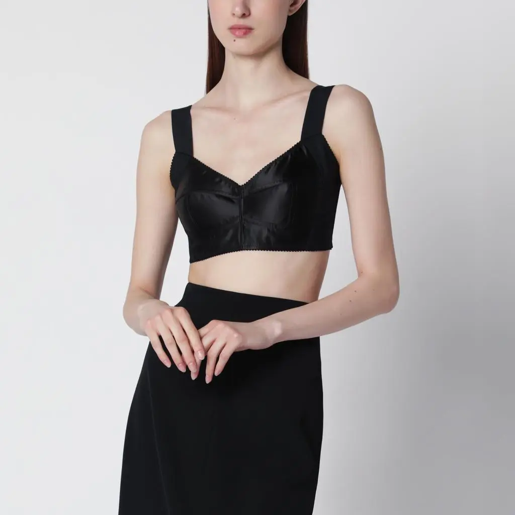 Dolce & Gabbana Satin corset-style crop bustier in black