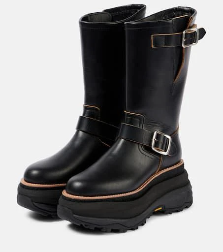 Sacai Leather platform biker boots 4