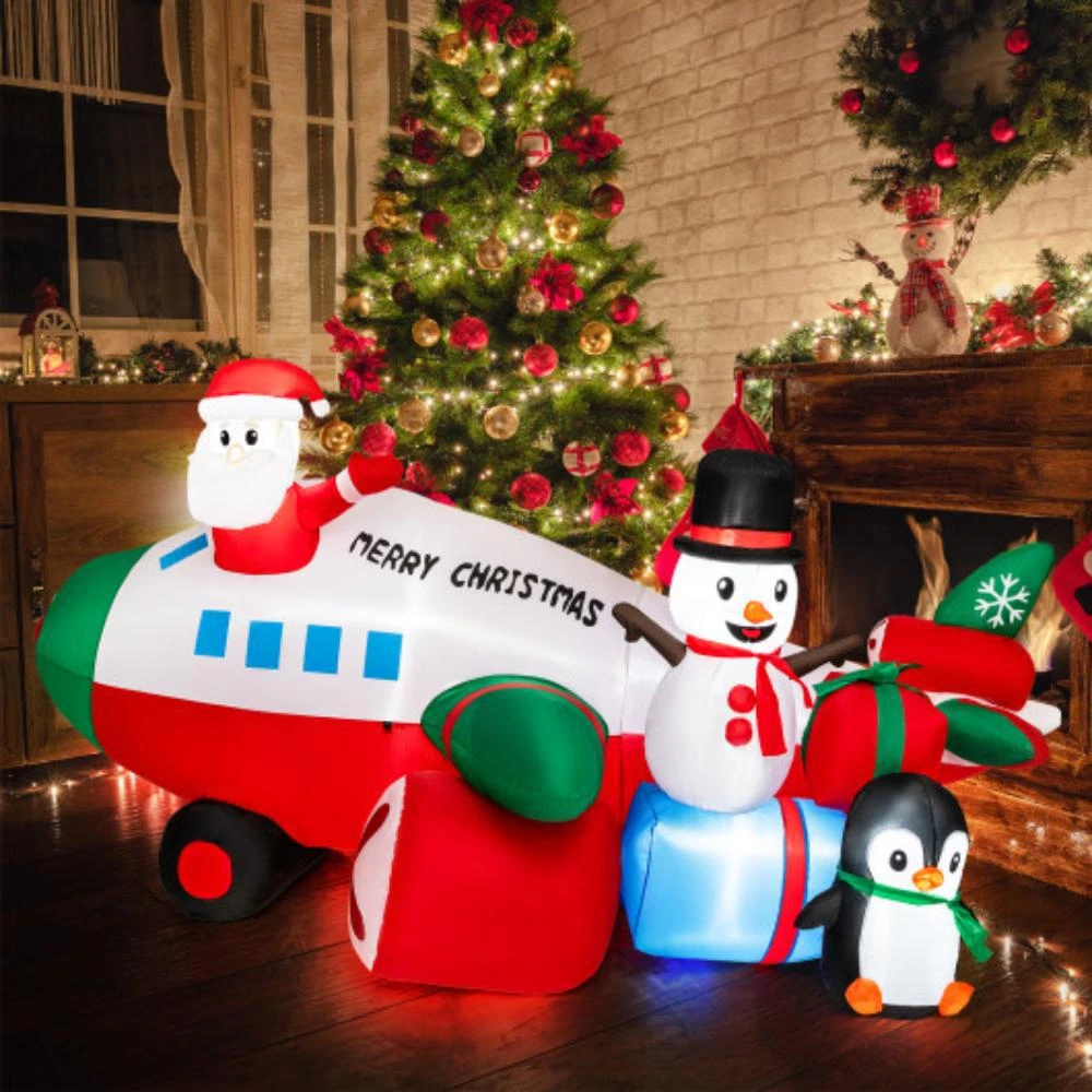 Hivvago 9 Feet Lighted Christmas Inflatable Santa Claus on Helicopter with Penguin 2