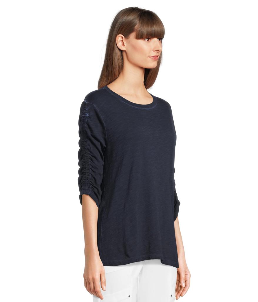 Elliott Lauren Enzyme Wash Jersey - Crew Neck Ruched Sleeve Tee