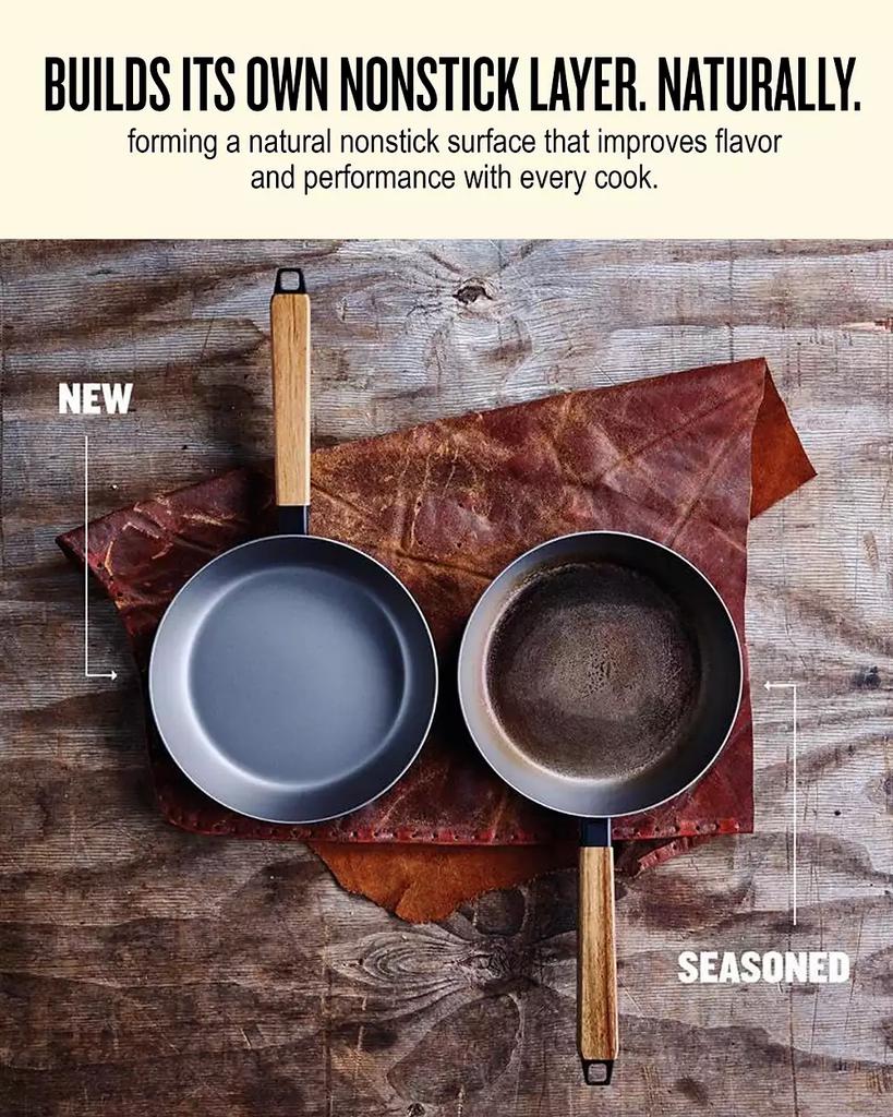 Alva - Forest Carbon Steel Frying Pan 4-Piece Set - Acacia Wood Handle, Pre-Seasoned and Toxin-Free Cookware - Thumbnail 2