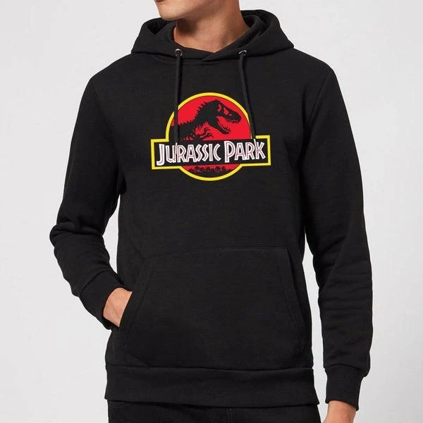 ABYSTYLE Jurassic Park Sweatshirt - Black Logo Hoodie, Front Pockets, 80% Cotton 20% Polyester
