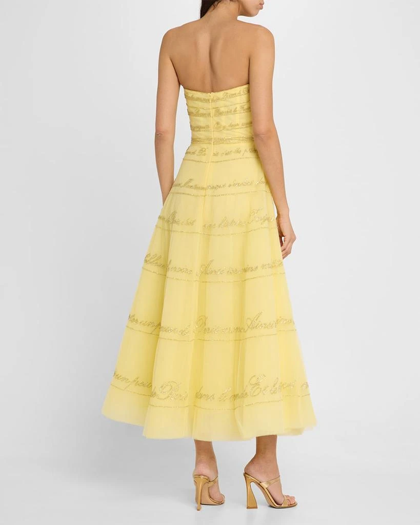 Pamella Roland Strapless Yellow Lyric Embroidered Tulle Ankle Dress 3