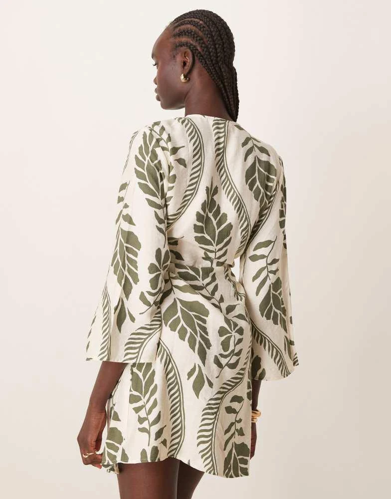 JDY JDY wrap kimono dress beige with khaki palm print 4