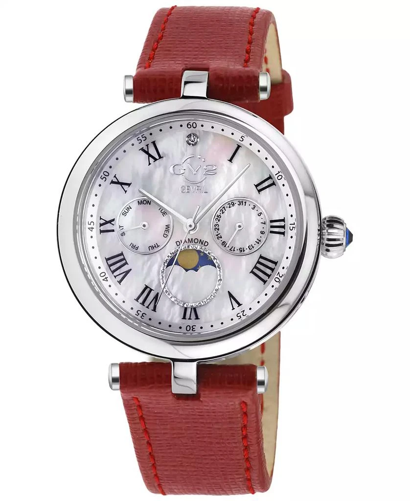 Gevril Women's Florence Swiss Quartz Diamond Accents Red Handmade Italian Leather Strap Watch 1