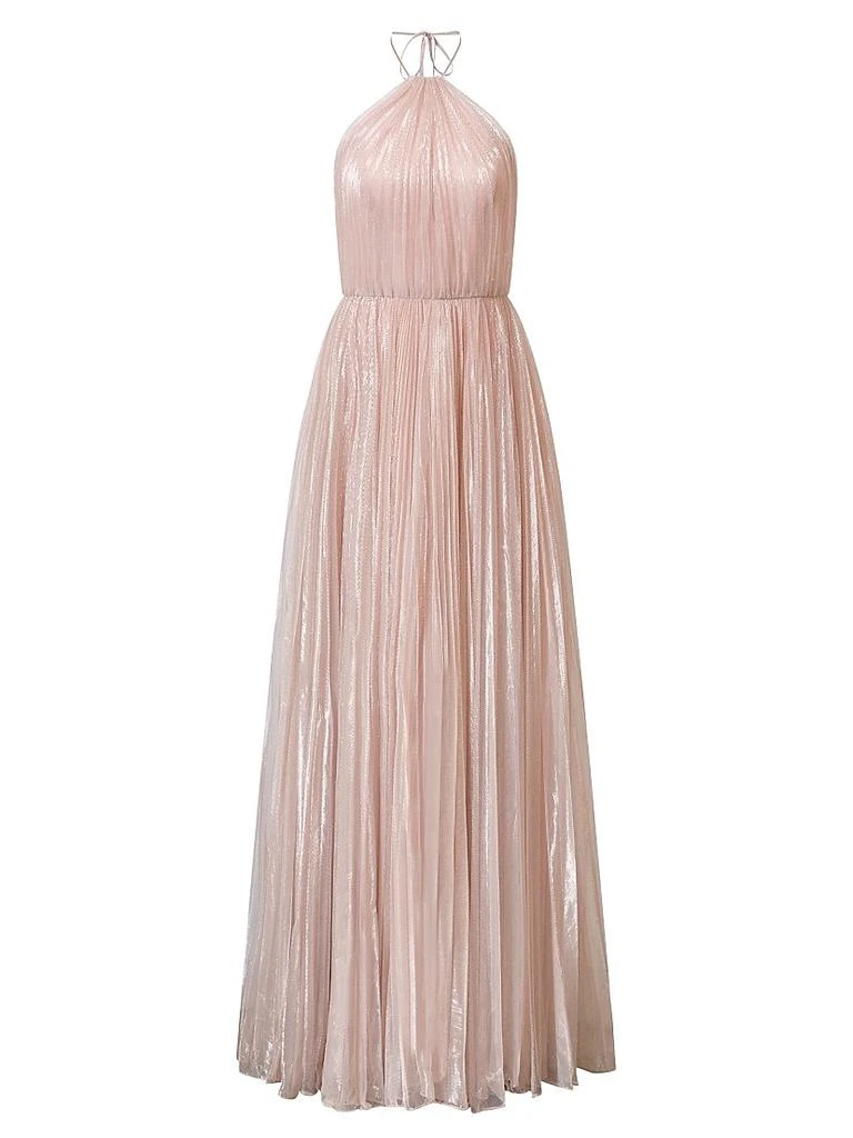 Halston Women's Marisol Pliss Lurex Halterneck Gown - Quartz - Size 8 Halston Women's Marisol Pliss Lurex Halterneck Gown - Quartz - Size 8