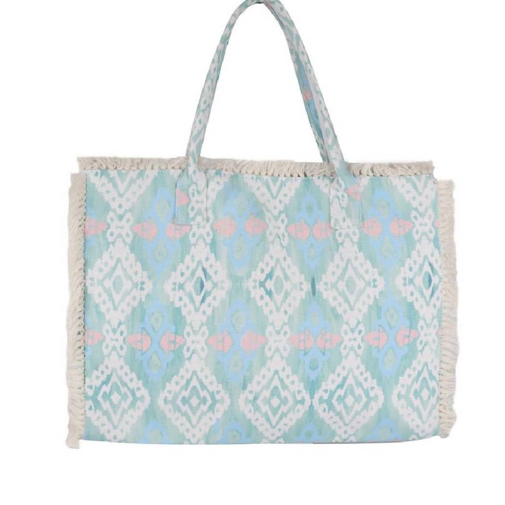 EMBELLISH Boho Fringe Canvas Tote Bag In Blue