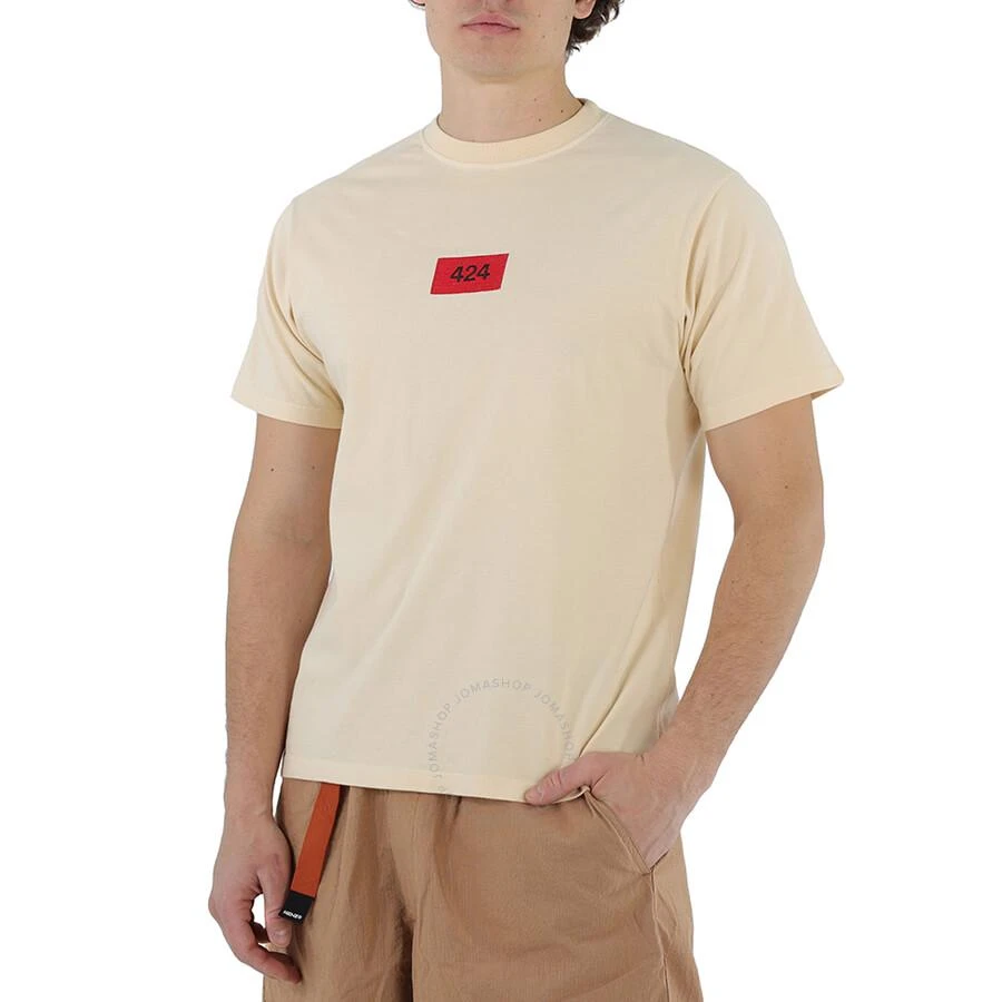 424 Men's Box Logo Embroidered T-Shirt in Cream 2