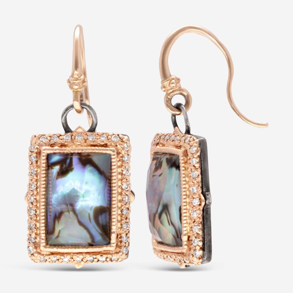 Armenta Armenta 14K Rose Gold and Grey Sterling Silver, Blue Pearl and White Diamond Drop Earrings