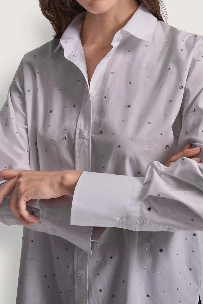 DKNY Poplin Button Front Long Sleeve Shirt White M Woman