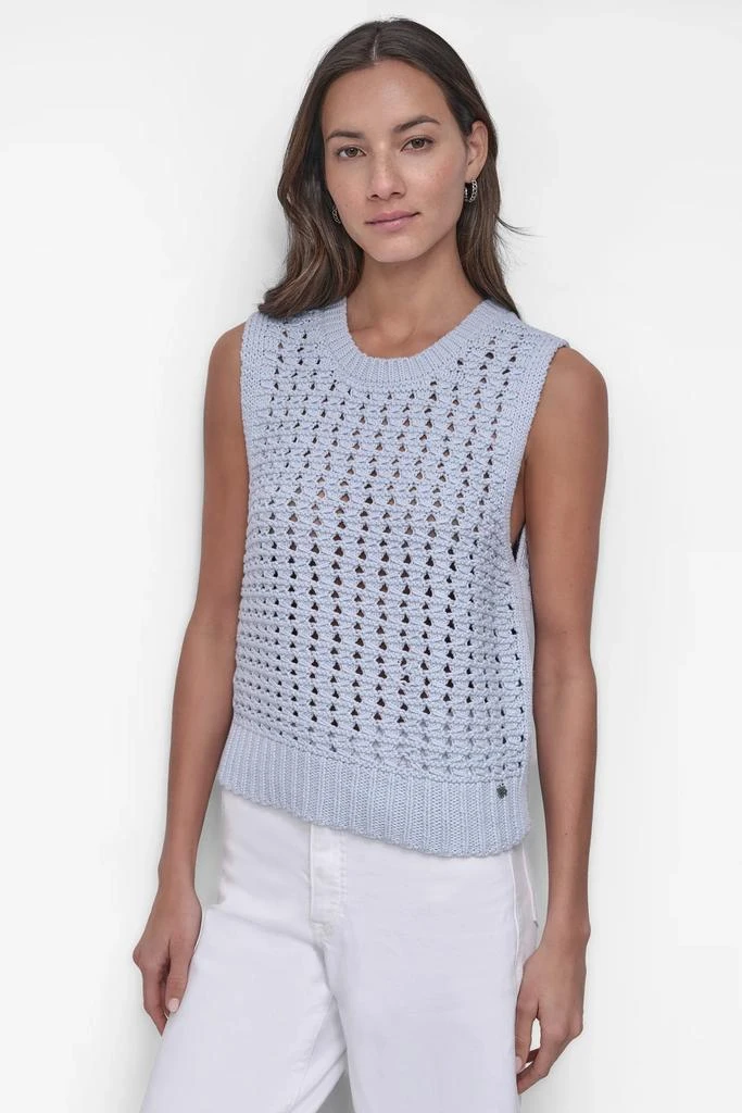 DKNY SLEEVLESS POINTELLE STITCH CREW NECK VEST 1