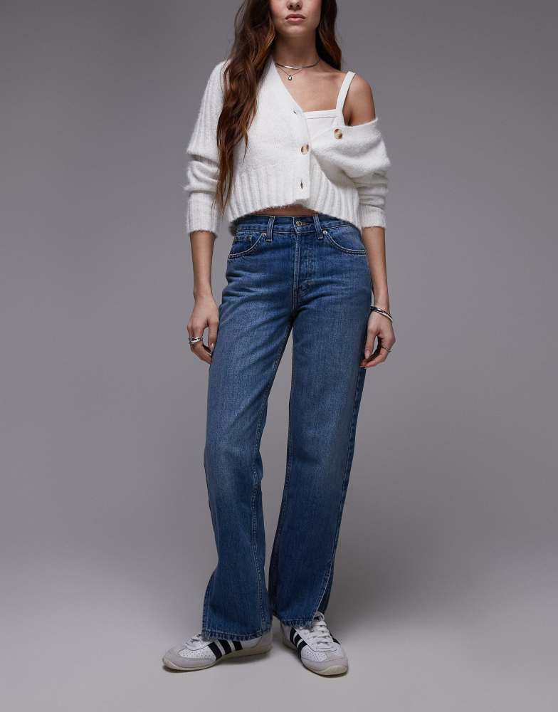 Topshop Topshop Runway jean with side split in mid blue