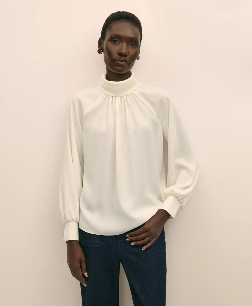 Brooks Brothers Crepe Band-Collar Relaxed Blouse