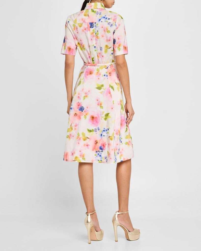 Pamella Roland Multi Floral Taffeta Short-Sleeve Shirtdress With Belt 3