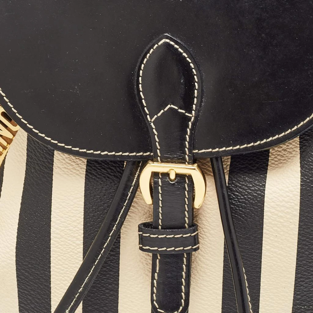 Moschino Moschino Black/Cream Coated Canvas Striped Mini Drawstring Backpack 5