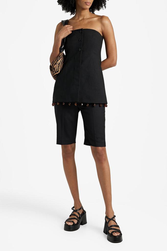 GANNI Strapless bead-embellished cotton top