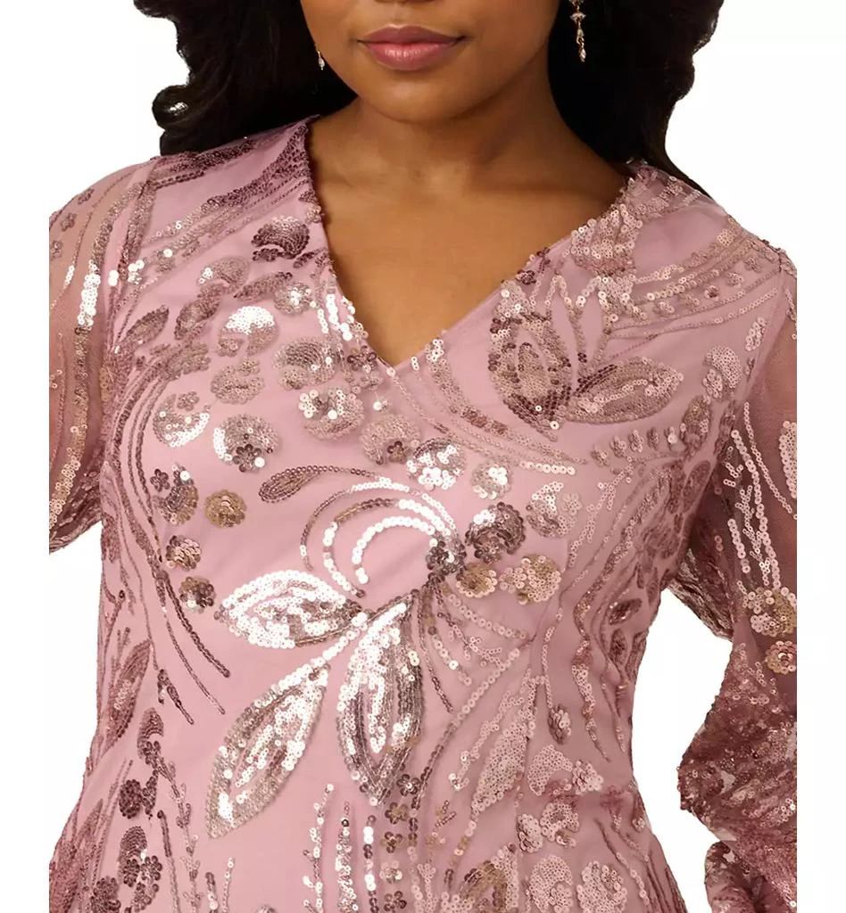 Adrianna Papell Plus Size V-Neck Long-Sleeve Sequin Sheath Dress - Dusty Rose - Size 20W Adrianna Papell Plus Size V-Neck Long-Sleeve Sequin Sheath Dress - Dusty Rose - Size 20W