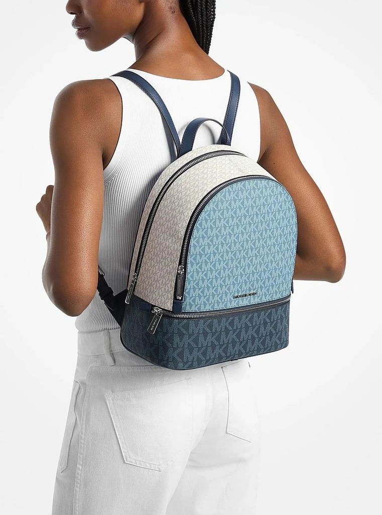 Michael Kors Rhea Zip Backpack Women Blue Pebbled Leather Colorblock Medium Michael Kors Rhea Medium Color-Block Signature Logo Backpack  main image 2