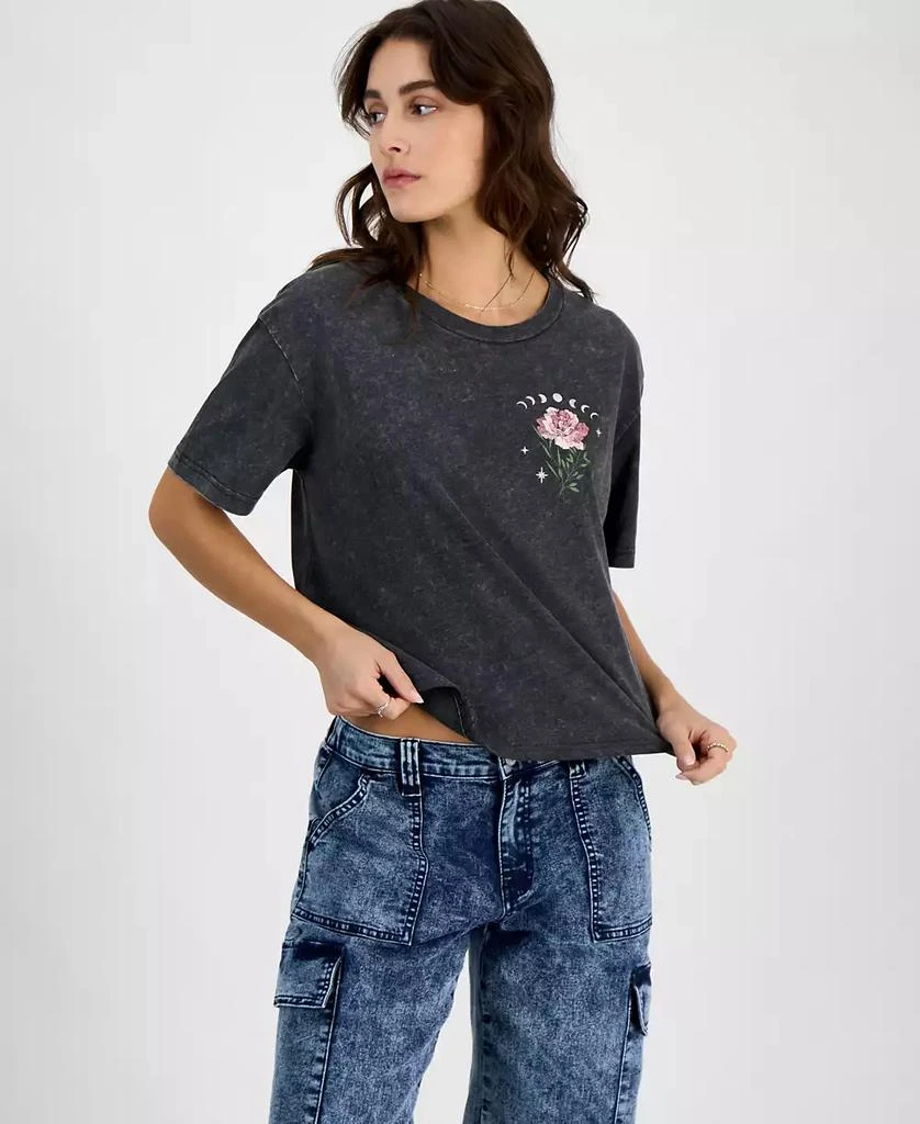 Rebellious One Juniors' Celestial Rose Mineral Wash Graphic T-Shirt 1