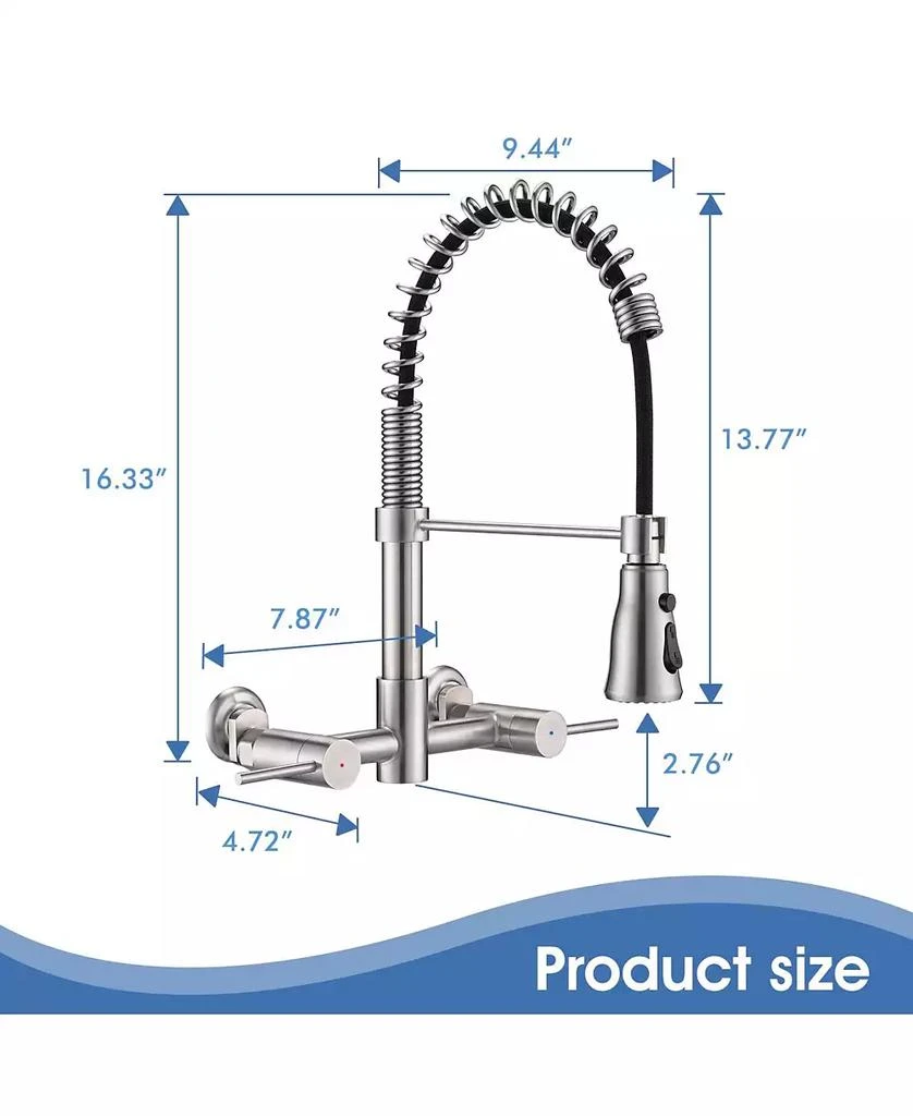Flynama 3 Functions Wall Mounted Bridge Kitchen Faucet 2