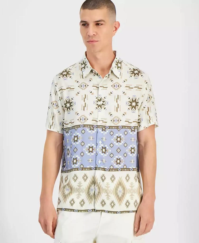 GUESS Men's Santa Fe Relaxed Fit Short Sleeve Button-Front Aztec Shirt 1