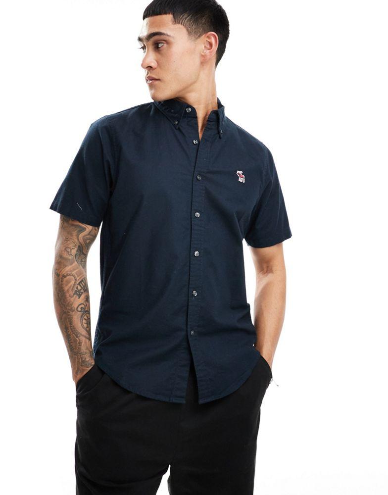 Abercrombie & Fitch Abercrombie & Fitch icon logo short sleeve oxford shirt in navy