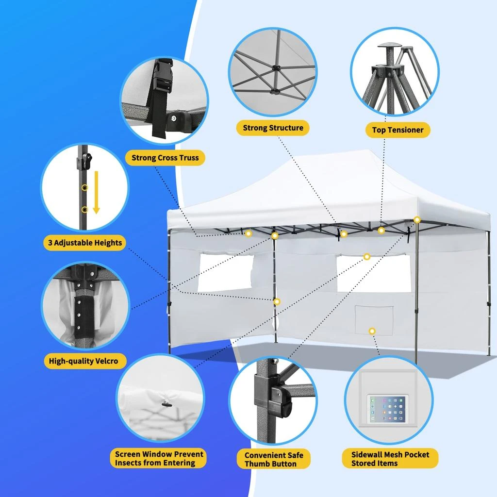 Streamdale Furniture Streamdale 10x15 Pop-Up Canopy Tent, Waterproof, UV Protection, Adjustable Height, White 3