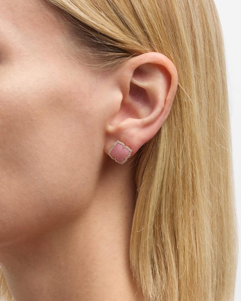 Piranesi 18K Rose Gold Carved Pink Opal and Round Diamond Small Stud Earrings