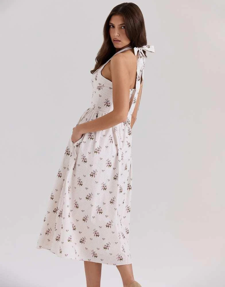 House of CB Emilia stretch cotton halter neck midi dress in cream floral print House of CB Emilia stretch cotton halter neck midi dress in cream floral print