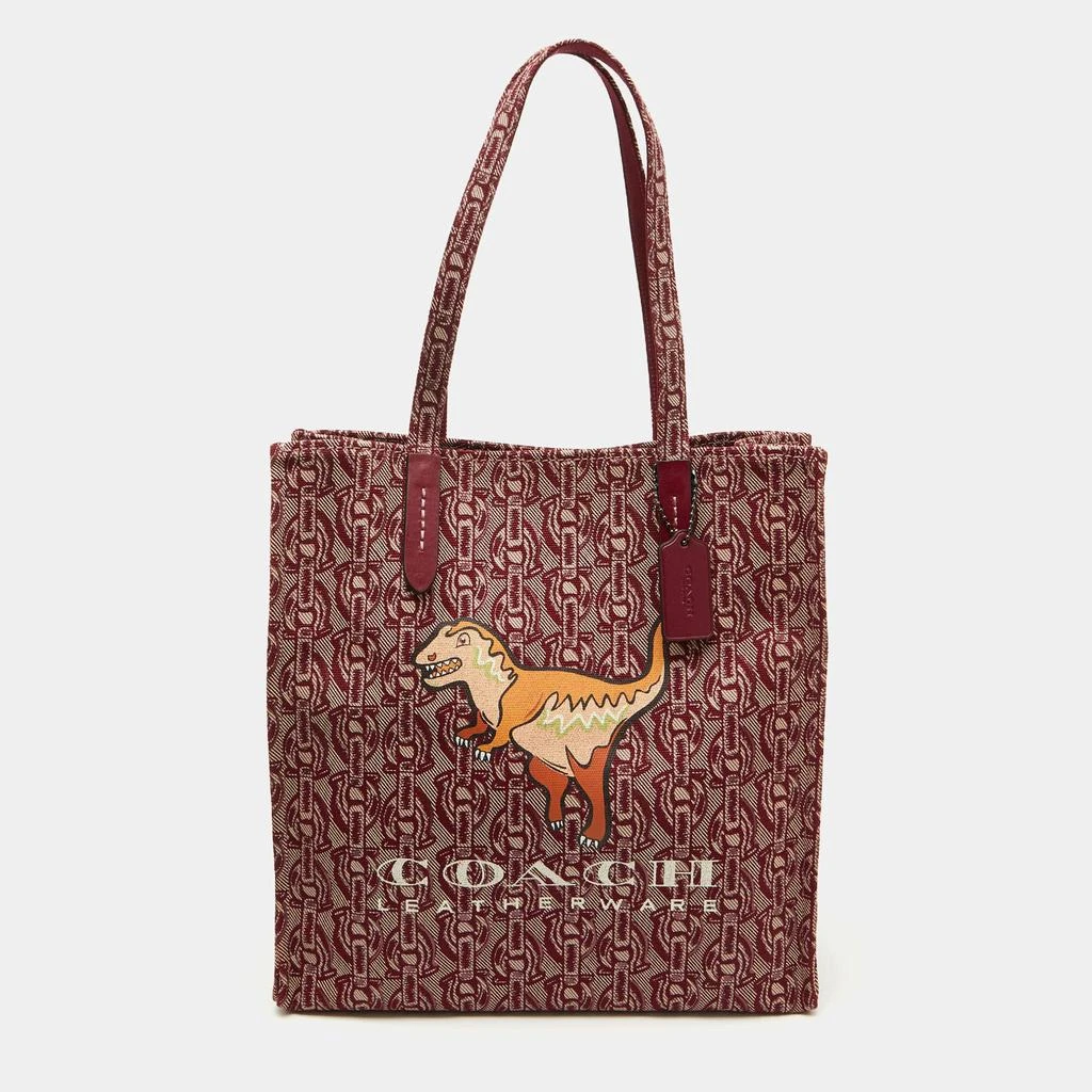 Coach Coach Burgundy/Beige Canvas Rexy Dinosaur Print Shopper Tote 1